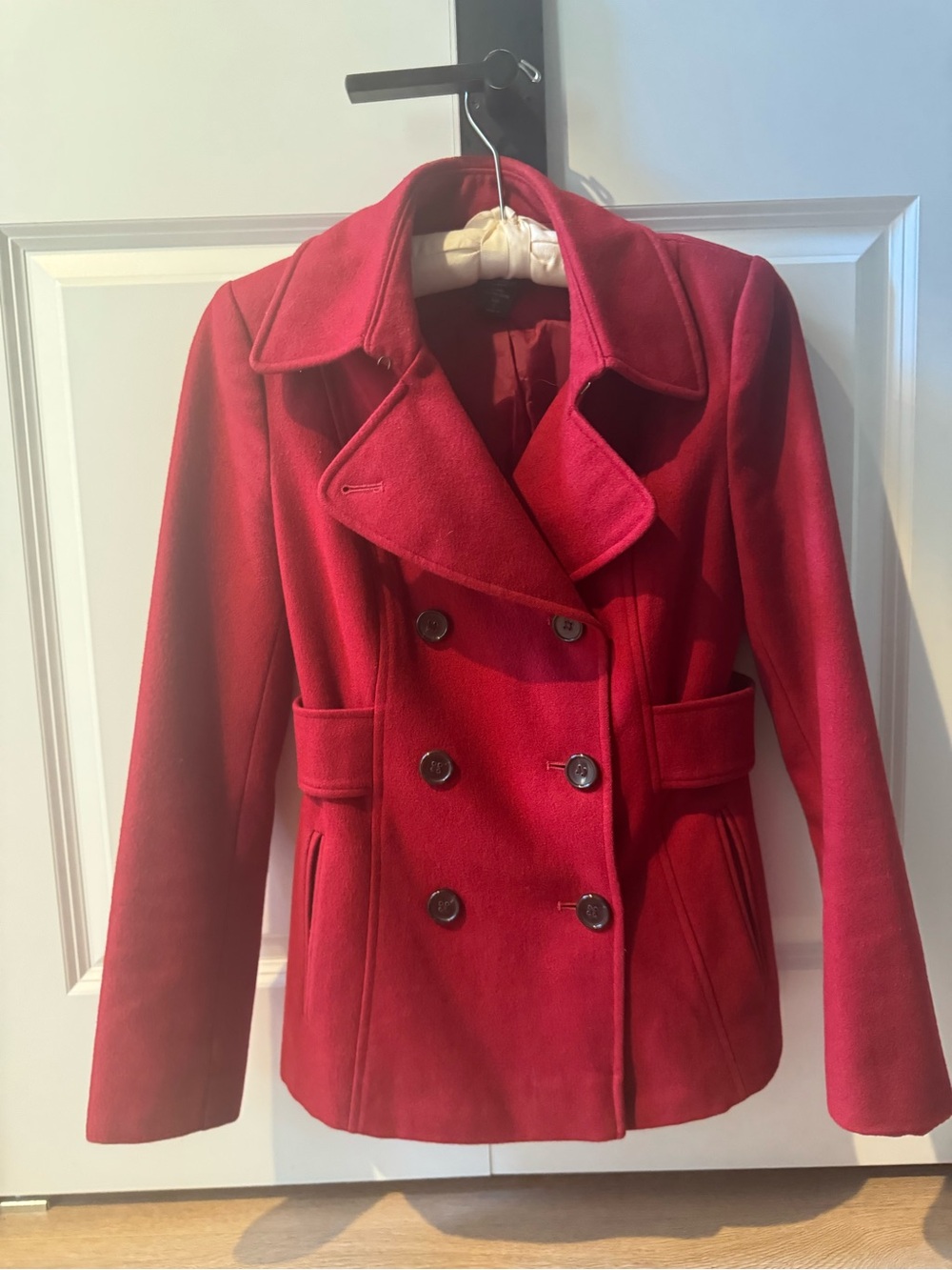 Moda International Women's Red Double-Breasted Peacoat